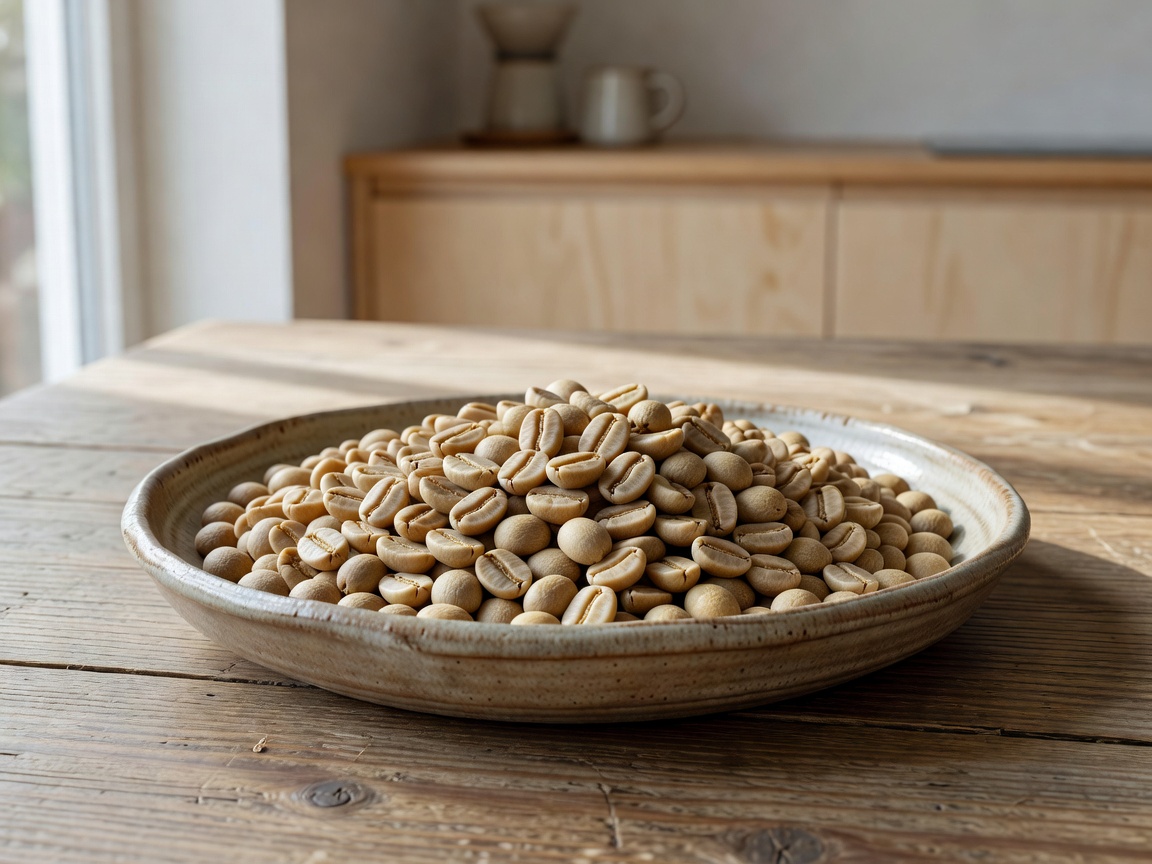 Freshly Roasted Light Brown Nordic Coffee Beans in Ceramic Tray