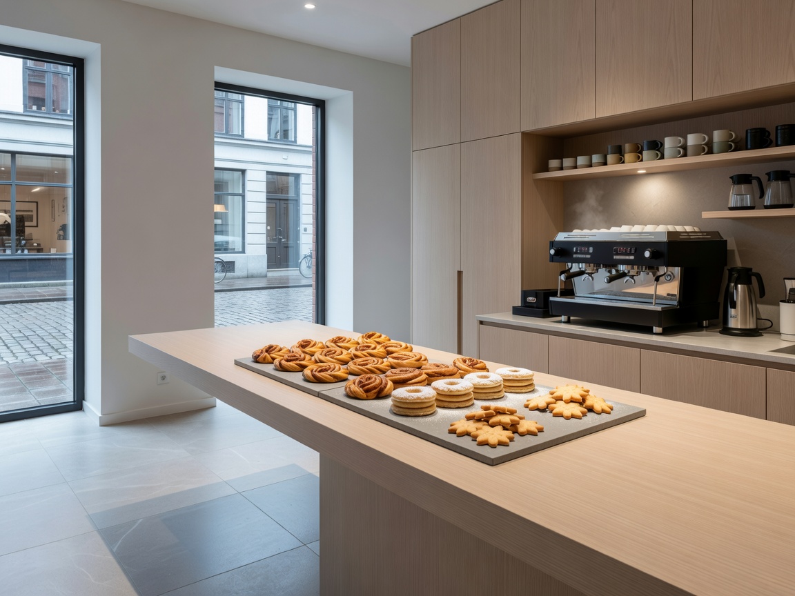 Sleek Modern Coffee Shop in Vesterbro with Nordic Pastries and Espresso Machine